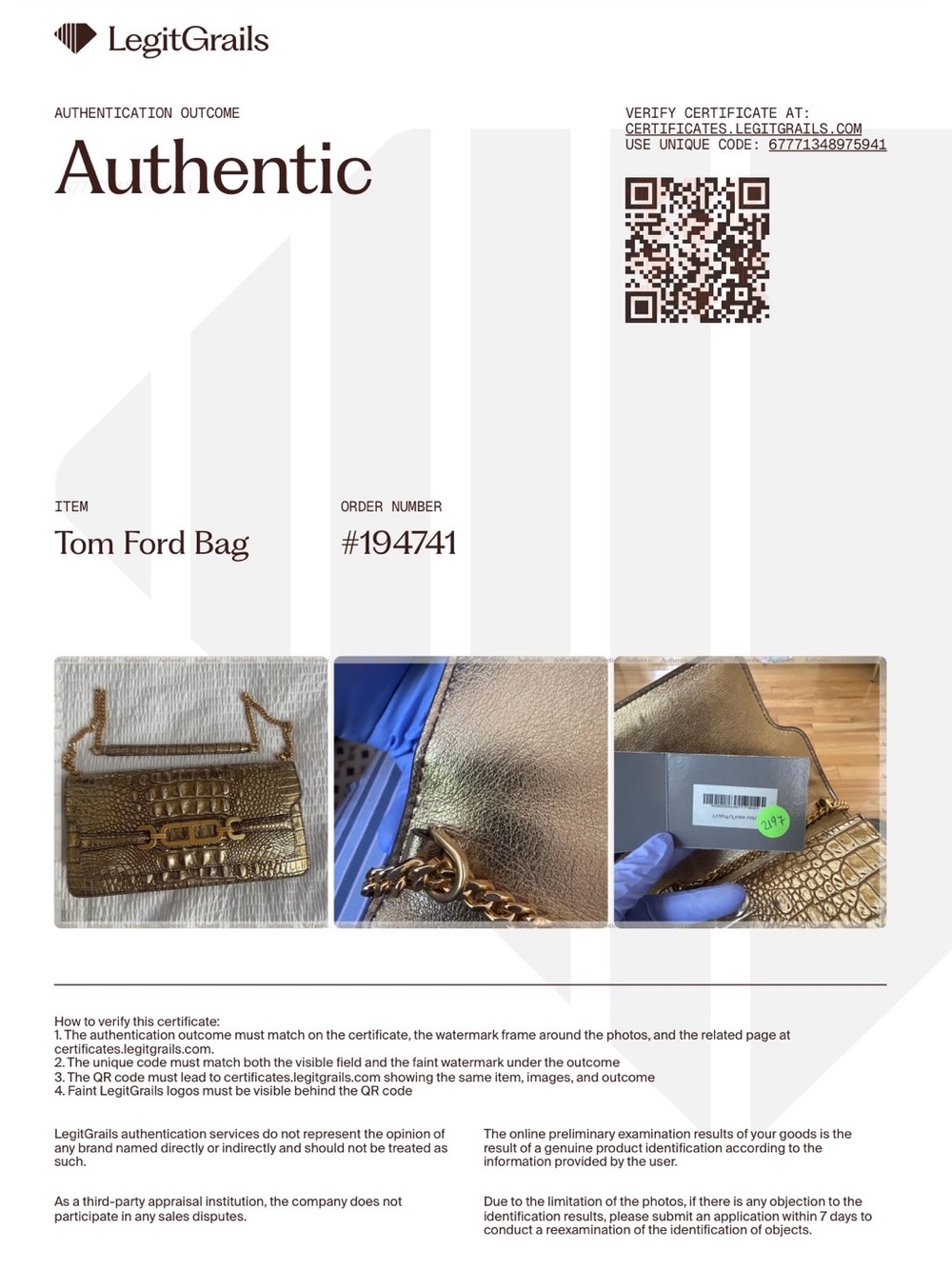 Tom Ford Crocodile embossed shoulder bag gold - Picture 9 of 9